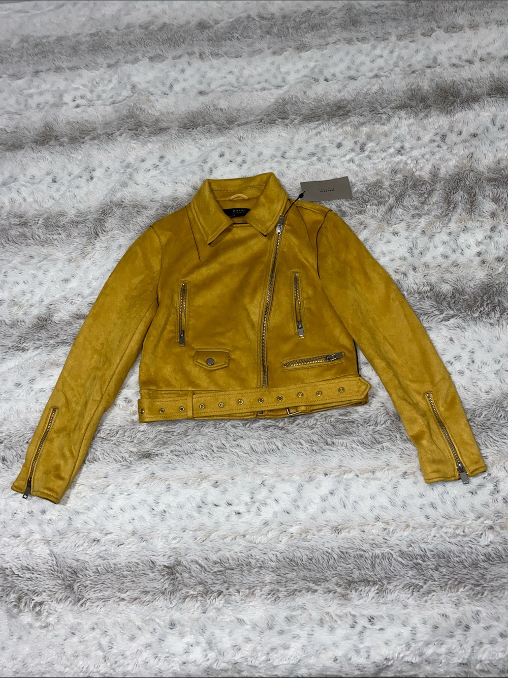 Zara Mustard Yellow Suede Moto Jacket